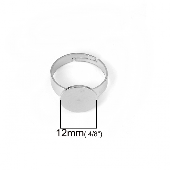 Picture of 304 Stainless Steel Open Glue-On Rings Silver Tone Round (Fits 12mm Dia.) 16.9mm( 5/8")(US Size 6.5), 5 PCs