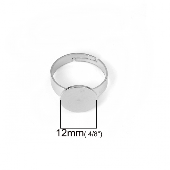 Immagine di 304 Acciaio Inossidabile Aperto Anello Tono Argento Tondo (Adatto 12mm) 16.9mm (taglia di US: 6.5), 5 Pz