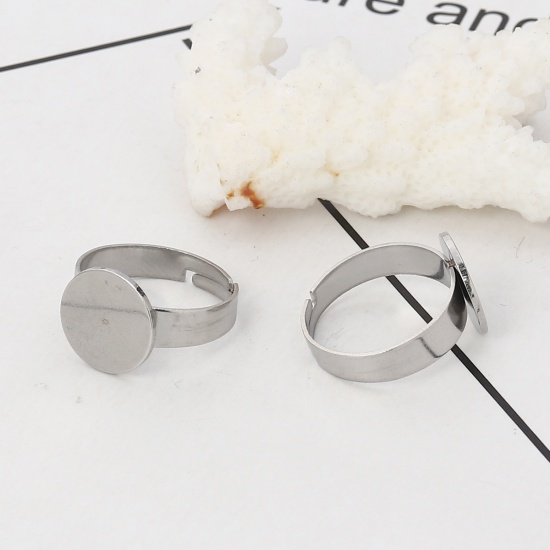 Picture of 304 Stainless Steel Open Glue-On Rings Silver Tone Round (Fits 12mm Dia.) 16.9mm( 5/8")(US Size 6.5), 5 PCs