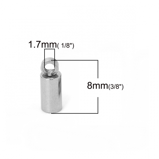 Image de Embouts pour Cordons en 304 Acier Inoxydable Colonne Argent Mat (pr Cordon: 2.5mm） 8mm x 3mm, 20 Pcs