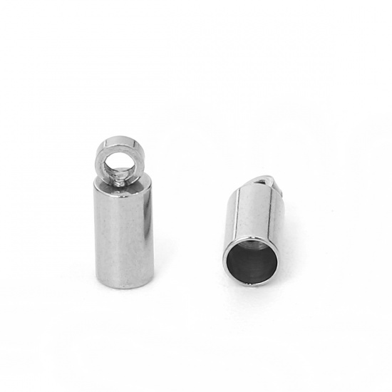 Image de Embouts pour Cordons en 304 Acier Inoxydable Colonne Argent Mat (pr Cordon: 2.5mm） 8mm x 3mm, 20 Pcs