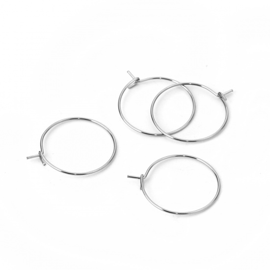 Picture of 304 Stainless Steel Hoop Earrings Round Silver Tone 23mm( 7/8") x 20mm( 6/8"), Post/ Wire Size: (20 gauge), 30 PCs