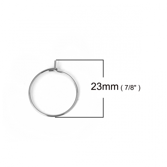 304ステンレス鋼 フープピアス 円形 シルバートーン 23mm x 20mm、 ワイヤーサイズ: （20号）、 30 個 の画像