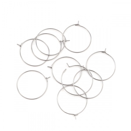 Picture of 304 Stainless Steel Hoop Earrings Round Silver Tone Roller Burnishing 29mm x 25mm, Post/ Wire Size: (21 gauge), 30 PCs