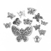 Image de Pendentifs en Alliage de Zinc Papillon Argent Vieilli Mixte 5.7cm x 5cm - 2.2cm x 1.7cm, 1 Kit ( 12 Pcs/Kit)