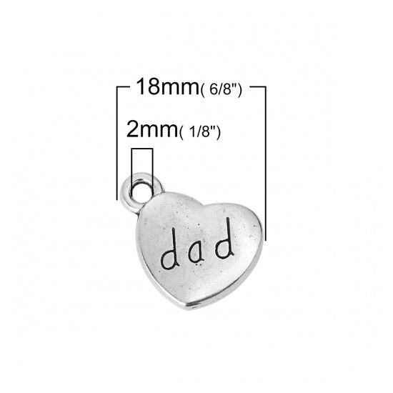 Picture of Zinc Based Alloy Family Jewelry Charms Heart Antique Silver Mixed Message 18mm( 6/8") x 14mm( 4/8"), 1 Set ( 9 PCs/Set)