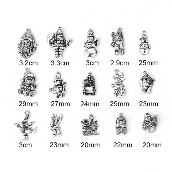 Image de Pendentifs en Alliage de Zinc Bonhomme de Neige de Noël Père Noël Argent Vieilli Mixte 3.3cm x 2.5cm - 2cm x 1.4cm, 1 Kit ( 15 Pcs/Kit)