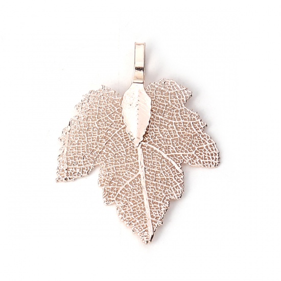 Picture of Brass Pendants Maple Leaf Rose Gold 36mm x28mm(1 3/8" x1 1/8") - 34mm x27mm(1 3/8" x1 1/8"), 2 PCs                                                                                                                                                            