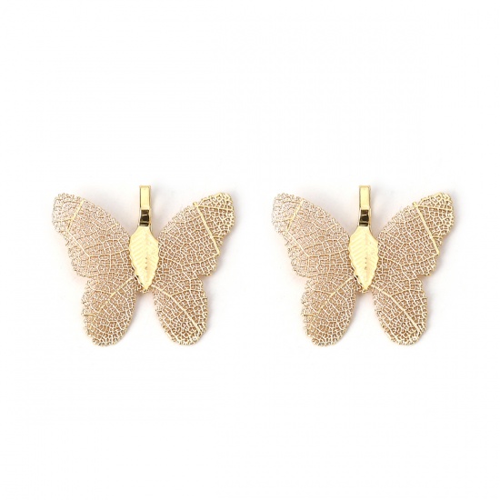 Picture of Brass Pendants Butterfly Animal Champagne Gold 31mm x28mm(1 2/8" x1 1/8") - 30mm x26mm(1 1/8" x1"), 2 PCs                                                                                                                                                     