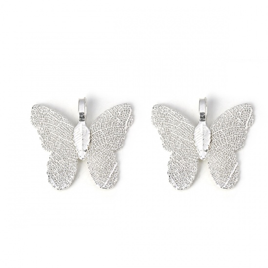 Picture of Brass Pendants Butterfly Animal Silver Plated 31mm x28mm(1 2/8" x1 1/8") - 30mm x26mm(1 1/8" x1"), 2 PCs                                                                                                                                                      