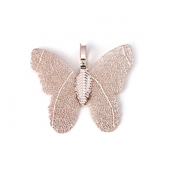 Picture of Brass Pendants Butterfly Animal Rose Gold 31mm x28mm(1 2/8" x1 1/8") - 30mm x26mm(1 1/8" x1"), 2 PCs                                                                                                                                                          