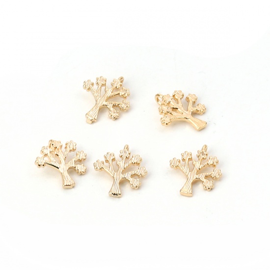 Imagen de Latón Colgantes Charms Árbol Chapado en Oro 11mm x 10mm, 5 Unidades