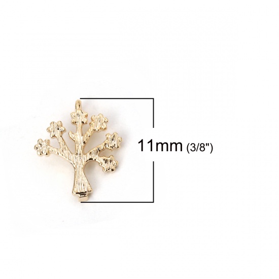 Imagen de Latón Colgantes Charms Árbol Chapado en Oro 11mm x 10mm, 5 Unidades
