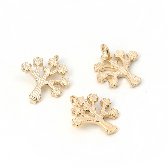 Imagen de Latón Colgantes Charms Árbol Chapado en Oro 11mm x 10mm, 5 Unidades