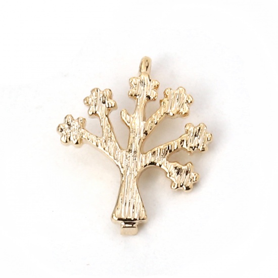 Imagen de Latón Colgantes Charms Árbol Chapado en Oro 11mm x 10mm, 5 Unidades