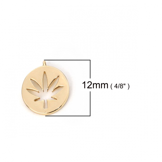 Image de Breloques en Laiton Rond Doré Feuille d'érable 12mm x 10mm, 3 Pcs