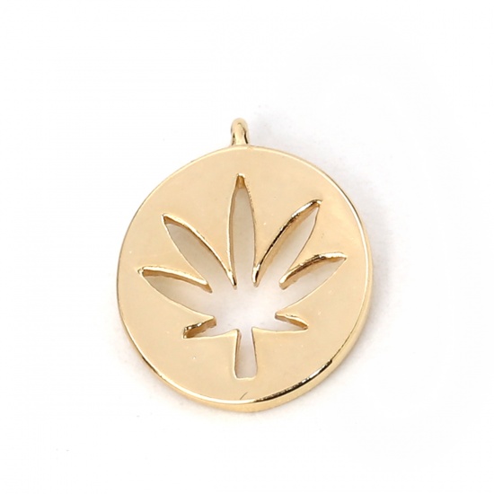 Image de Breloques en Laiton Rond Doré Feuille d'érable 12mm x 10mm, 3 Pcs