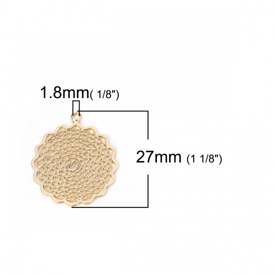 Imagen de Latón Colgantes Charms Flor Chapado en Oro 27mm x 24mm, 2 Unidades