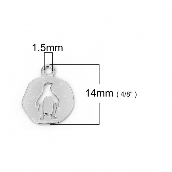 Imagen de Latón Colgantes Charms Ronda Tono de Plata Pingüino 14mm x 11mm, 5 Unidades