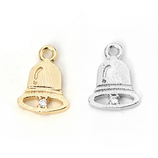 Imagen de Latón Colgantes Charms Cascabel Chapado en Oro Transparente Rhinestone 10mm x 7mm, 3 Unidades