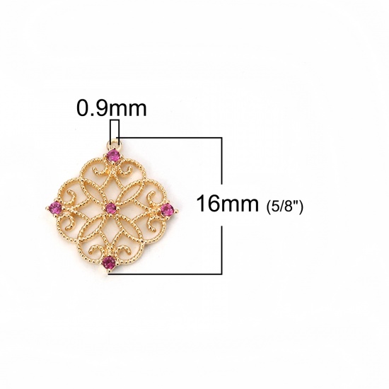 Immagine di Ottone Charms Fiore Oro Placcato Ametista Strass 16mmx 16mm, 2 Pz