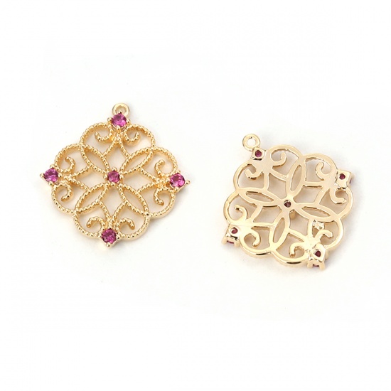 Immagine di Ottone Charms Fiore Oro Placcato Ametista Strass 16mmx 16mm, 2 Pz