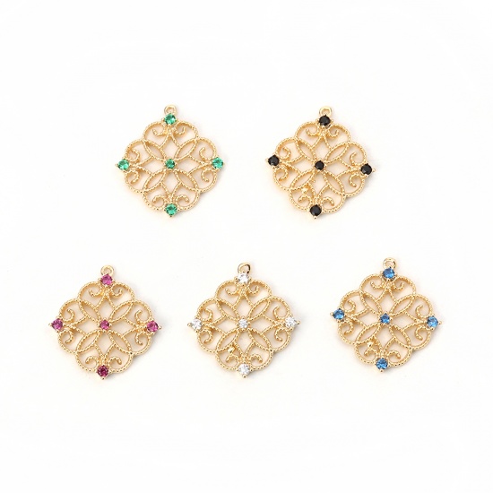 Immagine di Ottone Charms Fiore Oro Placcato Ametista Strass 16mmx 16mm, 2 Pz