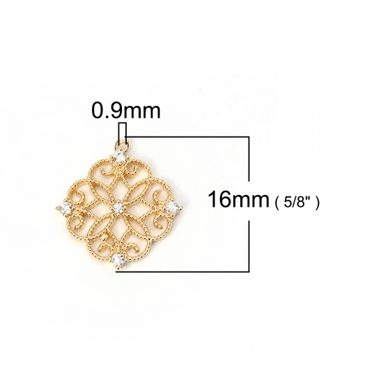 Immagine di Ottone Charms Fiore Oro Placcato Trasparente Strass 16mmx 16mm, 2 Pz