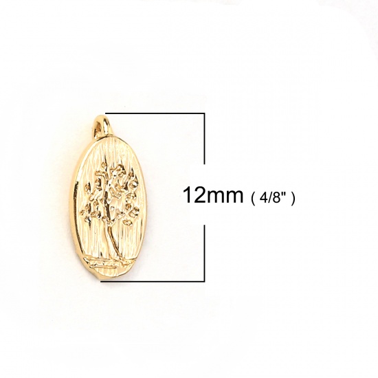 Immagine di Ottone Charms Ovale Oro Placcato Albero 12mmx 6mm, 3 Pz