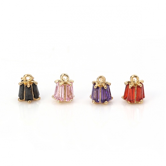 Picture of Brass & Cubic Zirconia Charms Flower Gold Plated Blue Violet Rectangle 7mm( 2/8") x 5mm( 2/8"), 2 PCs