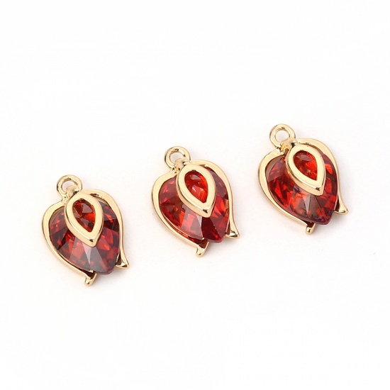 Imagen de Latón+ Circón Artificial Colgantes Charms Gota Chapado en Oro Rojo 12mm x 8mm, 2 Unidades