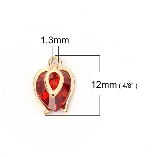 Imagen de Latón+ Circón Artificial Colgantes Charms Gota Chapado en Oro Rojo 12mm x 8mm, 2 Unidades