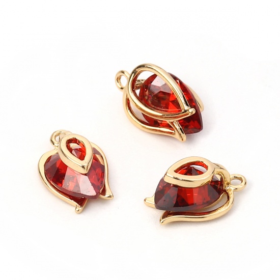 Imagen de Latón+ Circón Artificial Colgantes Charms Gota Chapado en Oro Rojo 12mm x 8mm, 2 Unidades