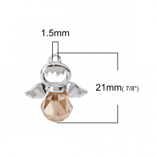 Picture of Zinc Based Alloy & Glass Charms Angel Silver Tone Champagne Faceted 21mm( 7/8") x 19mm( 6/8"), 5 PCs