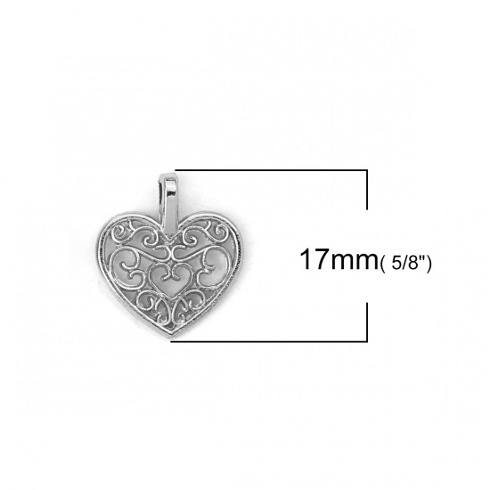 Immagine di Lega di Zinco Charms Cuore Tono Argento 17mm x 15mm , 20 Pz