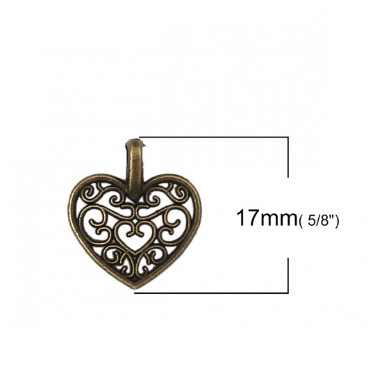 Immagine di Lega di Zinco Charms Cuore Bronzo Antico 17mm x 15mm , 100 Pz