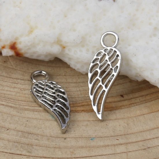 Picture of Zinc Based Alloy Charms Wing Silver Tone 18mm( 6/8") x 7mm( 2/8"), 20 PCs
