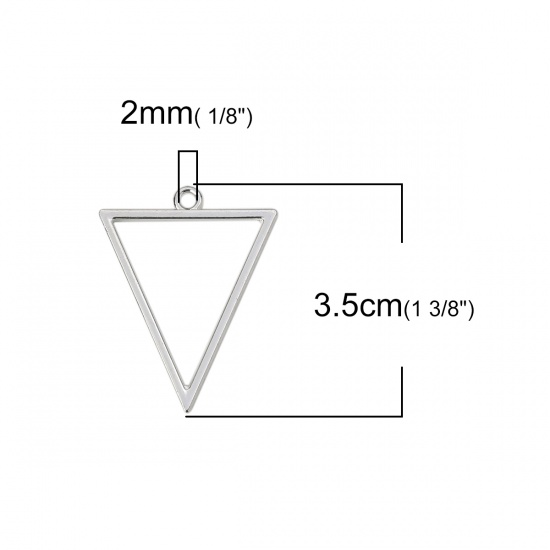 Image de 10 Pcs Pendentifs Breloques de Cadre de Lunette Géométrique en Alliage de Zinc Argenté Triangle 35mm x 27mm