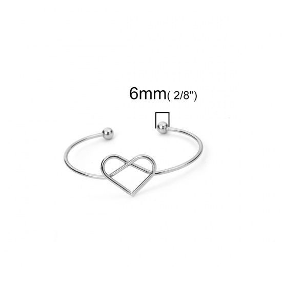Image de Bracelet Manchette Jonc Semi-Ouvert en Alliage de Fer Cœur Argent Mat 17.5cm long, 3 Pcs