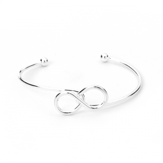 Picture of Iron Based Alloy Open Cuff Bangles Bracelets Infinity Symbol Silver Plated 17.5cm(6 7/8") long, 2 PCs