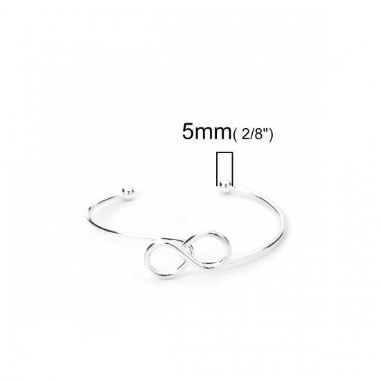 Image de Bracelet Manchette Jonc Semi-Ouvert en Alliage de Fer Symbole"Infini" Argenté 17.5cm long, 2 Pcs