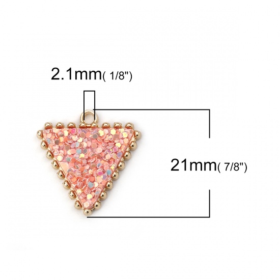 Immagine di Lega di Zinco Paillette Lustrino Charms Triangolo Oro Placcato Rosa AB Colore 21mm x 20mm , 5 Pz