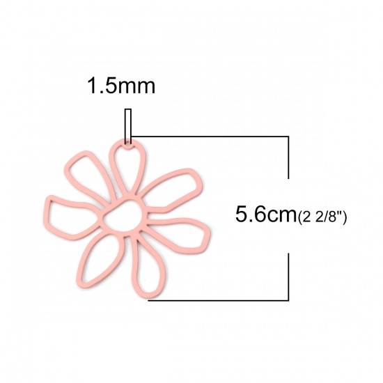 Picture of Zinc Based Alloy Pendants Flower Pink 56mm(2 2/8") x 52mm(2"), 5 PCs