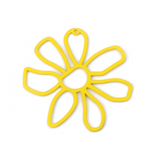 Picture of Zinc Based Alloy Pendants Flower Yellow 56mm(2 2/8") x 52mm(2"), 5 PCs