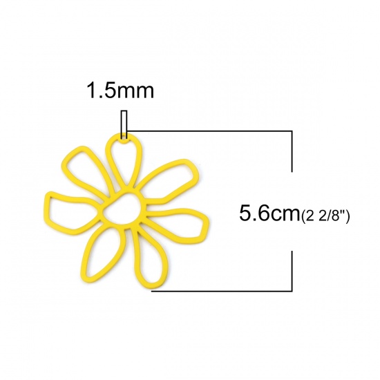 Picture of Zinc Based Alloy Pendants Flower Yellow 56mm(2 2/8") x 52mm(2"), 5 PCs
