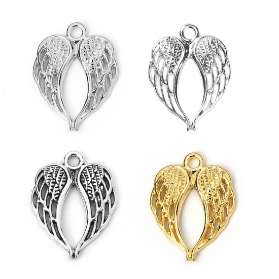 Picture of Zinc Based Alloy Charms Wing Antique Silver 22mm( 7/8") x 17mm( 5/8"), 50 PCs