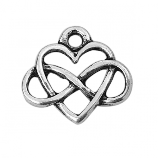 Picture of Zinc Based Alloy Charms Heart Antique Silver Infinity Symbol 15mm( 5/8") x 14mm( 4/8"), 30 PCs