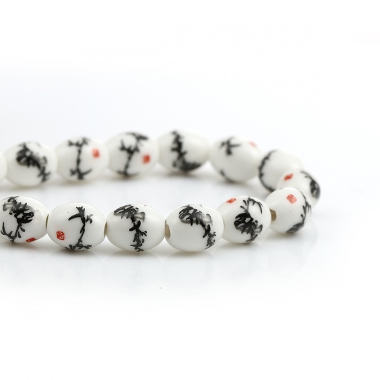 Picture of Ceramic Beads Barrel Black Bamboo About 10mm x 8mm, Hole: Approx 2mm, 30cm long, 1 Strand (Approx 29 PCs/Strand)
