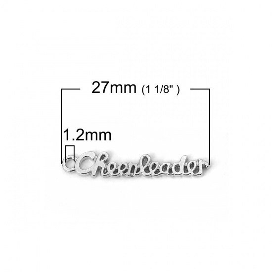 Immagine di Lega di Zinco Charms Tono Argento Messaggio " Cheerleader " 27mm x 5mm , 100 Pz