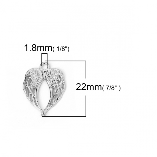 Picture of Zinc Based Alloy Pendants Wing Silver Tone Heart 22mm( 7/8") x 17mm( 5/8"), 50 PCs